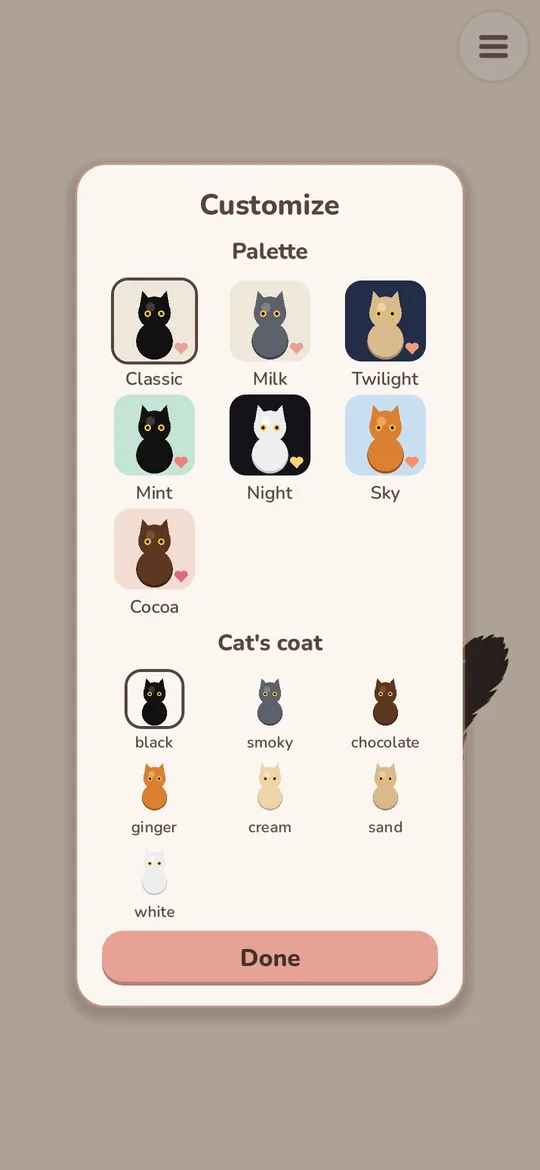 Choosing a palette and the cat's coat
